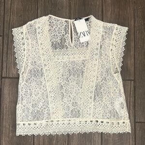 Zara Women's Cream Lace Top
